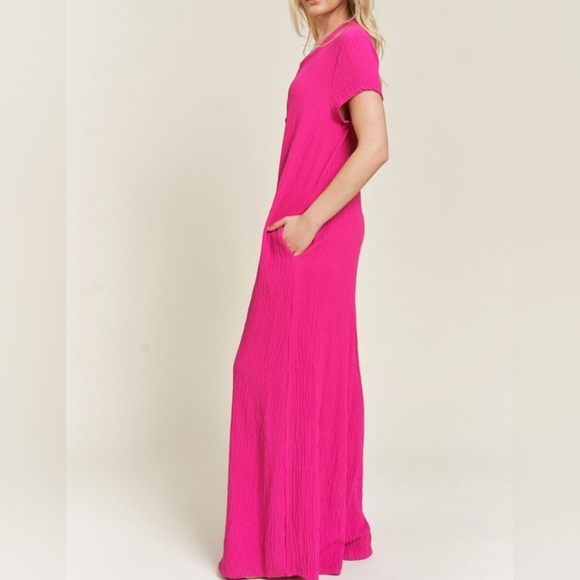 #561 FINAL PRICE 🛑 S TRENDY BOHO Textured Short Sleeve Jumpsuit  - Picture 2 of 8